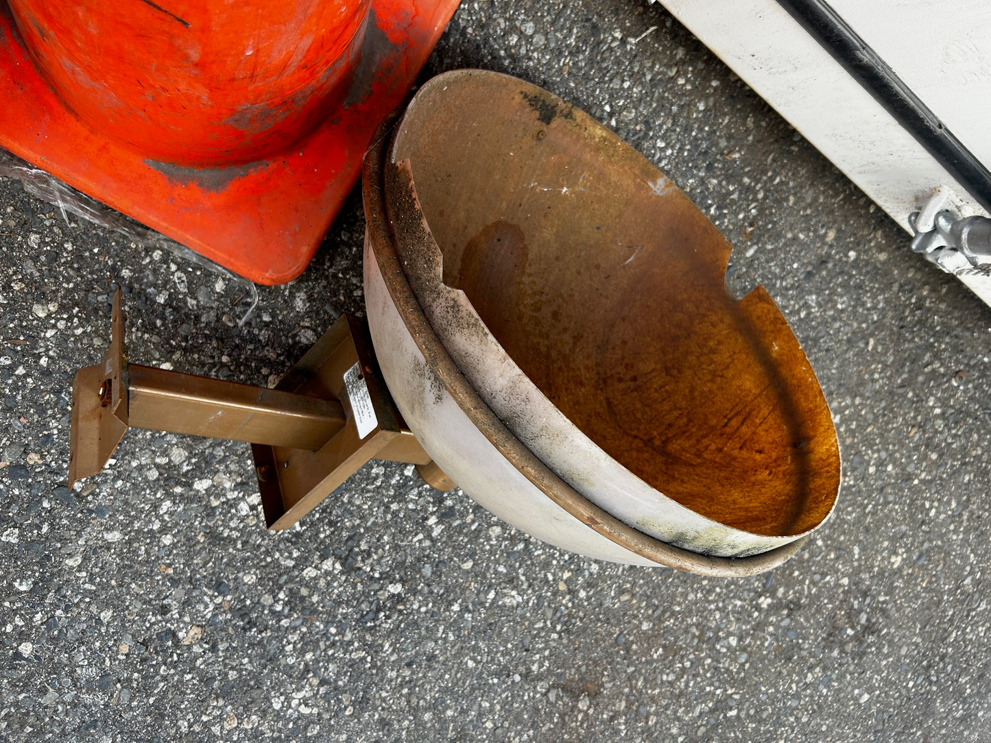 Old gold painted outdoor wall sconces with acrylic dome shades