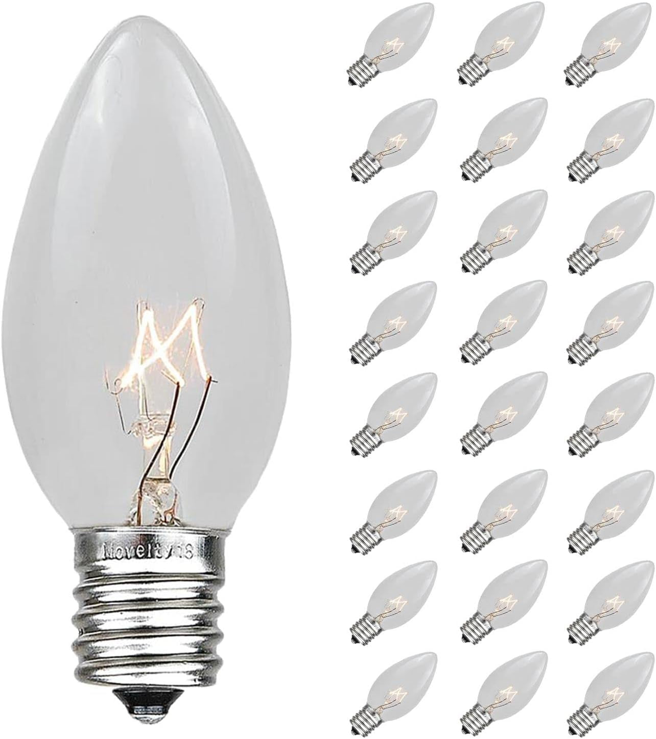 Incandescent Christmas Replacement Bulbs - Indoor/Outdoor Individual Bulbs for Christmas Tree, Display, & More - C9/E17 Intermediate Base, 7 Watt Lights (Clear, 25 Pack)