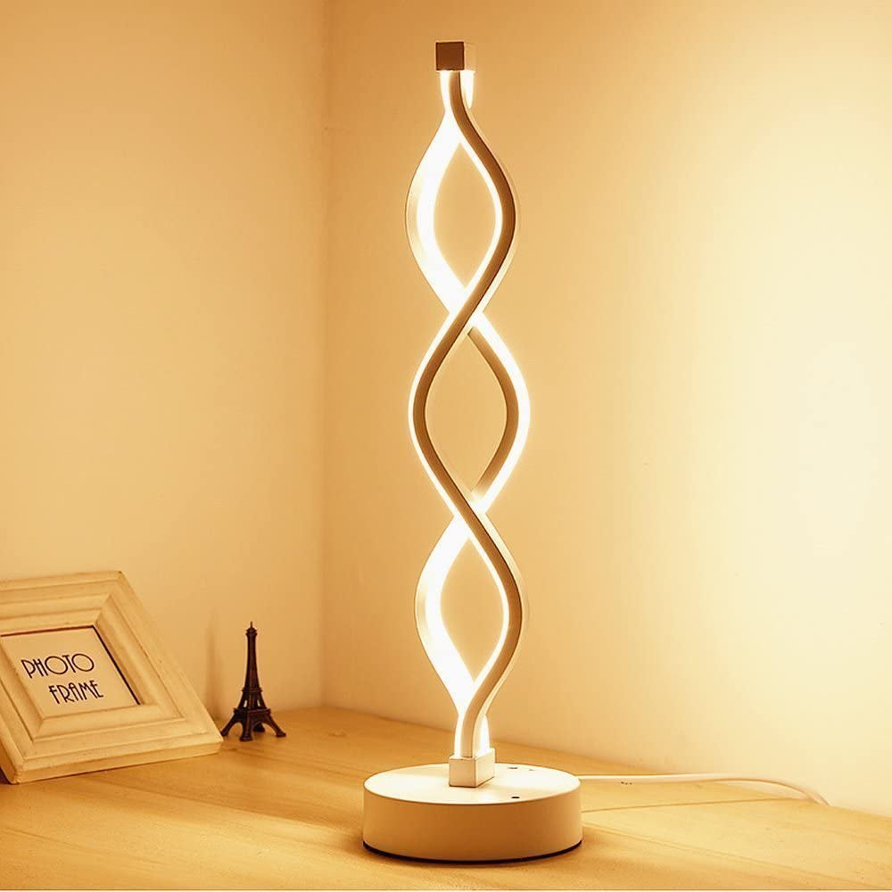 Twist Wave LED Table Lamp - 12W Warm White Modern Decor Light with Standing 17.72 Inches Tall on 4.92 Inches round Base - Brightness Dimmable Switch - White