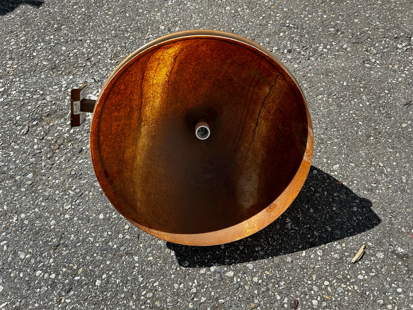 Old gold painted outdoor wall sconces with acrylic dome shades