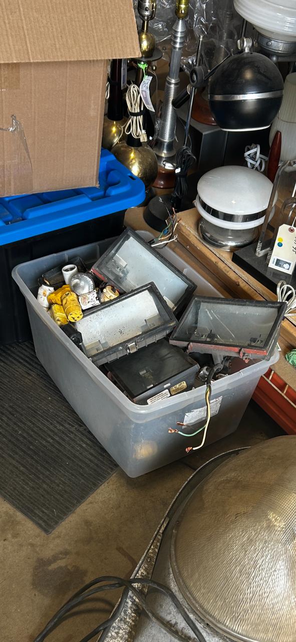 Bin with Halogen heads plus boxes and plugs
